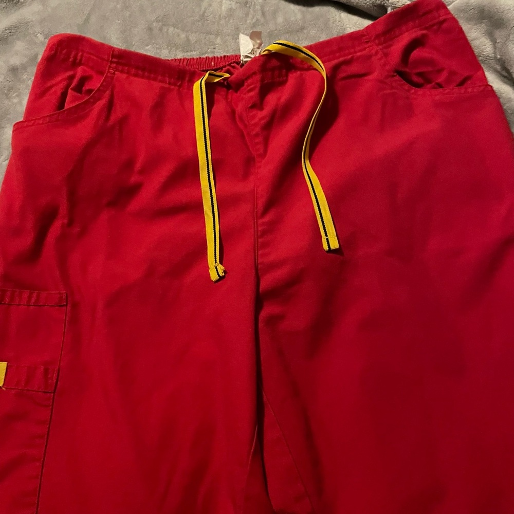 WonderWink Red Scrub Pants with Yellow Accents